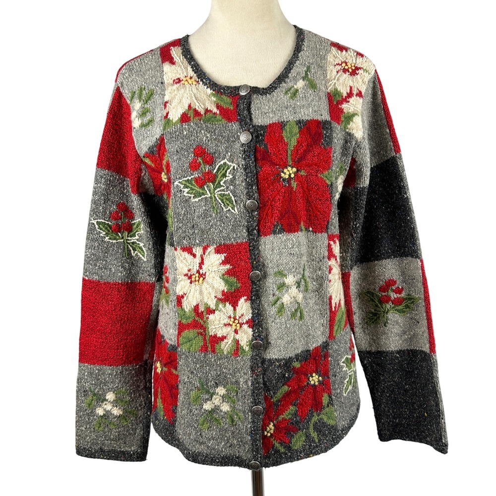 Vintage Northern Isles Ugly Christmas Cardigan Sweater Embroidered Women Medium